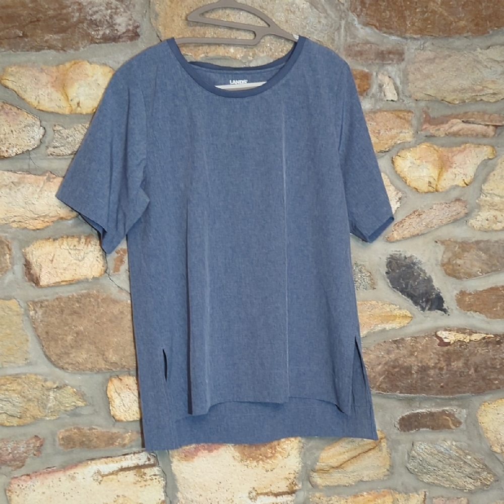 Lands' End Blue Moisture Wicking Short Sleeve Tee